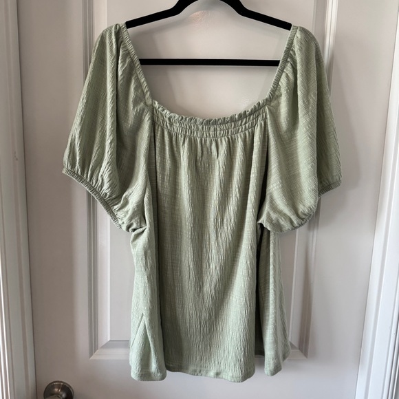 Wonderly Sage Green Smocked Top with Puff‎ Sleeves - Picture 4 of 7